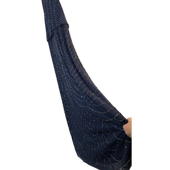 Adrianna Papell 18 Bead Halter Blousen Gown Navy Dress Art Deco Formal NwD - Picture 14 of 14